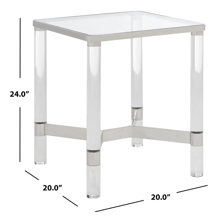 Suzanna 20'' Round Acrylic and Glass Accent Table with Brass Accents