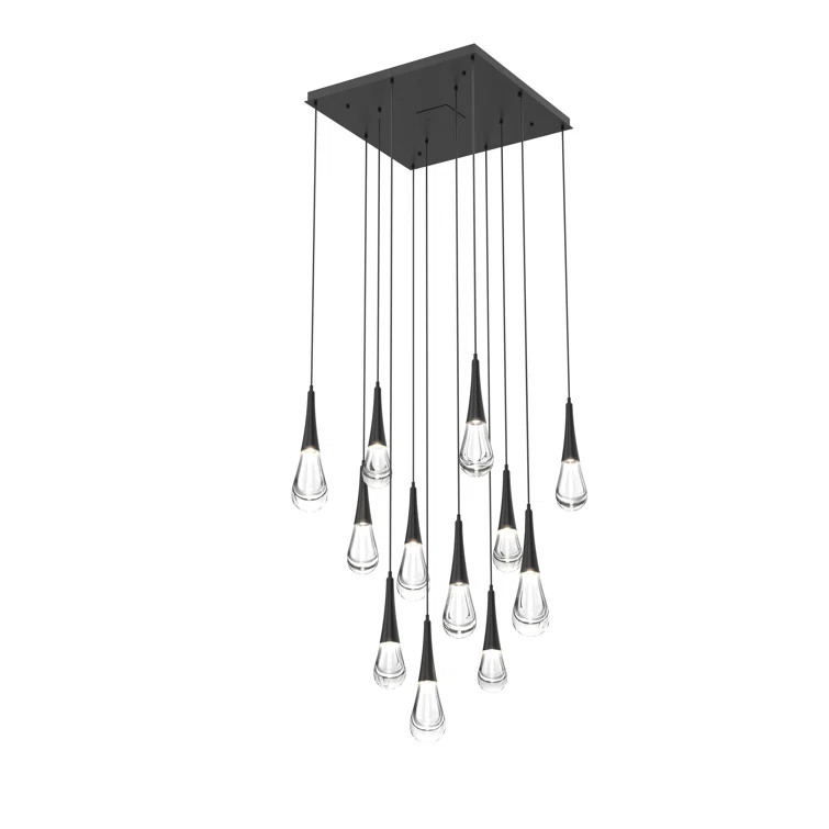 Ethereal Raindrop 12-Light Matte Black LED Pendant Chandelier
