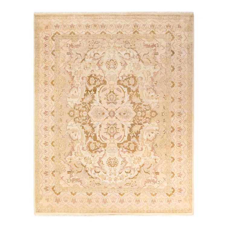 Ivory and Beige Hand-Knotted Wool 8' x 10' Area Rug