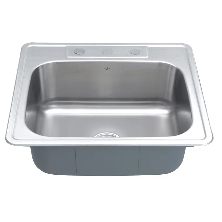 KRAUS 25 inch L Topmount Single Bowl 18 Gauge Stainless Steel Kitchen Sink with NoiseDefend Soundproofing