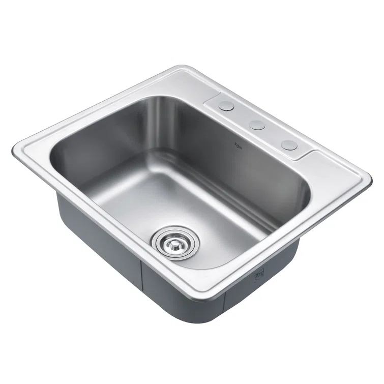 KRAUS 25 inch L Topmount Single Bowl 18 Gauge Stainless Steel Kitchen Sink with NoiseDefend Soundproofing