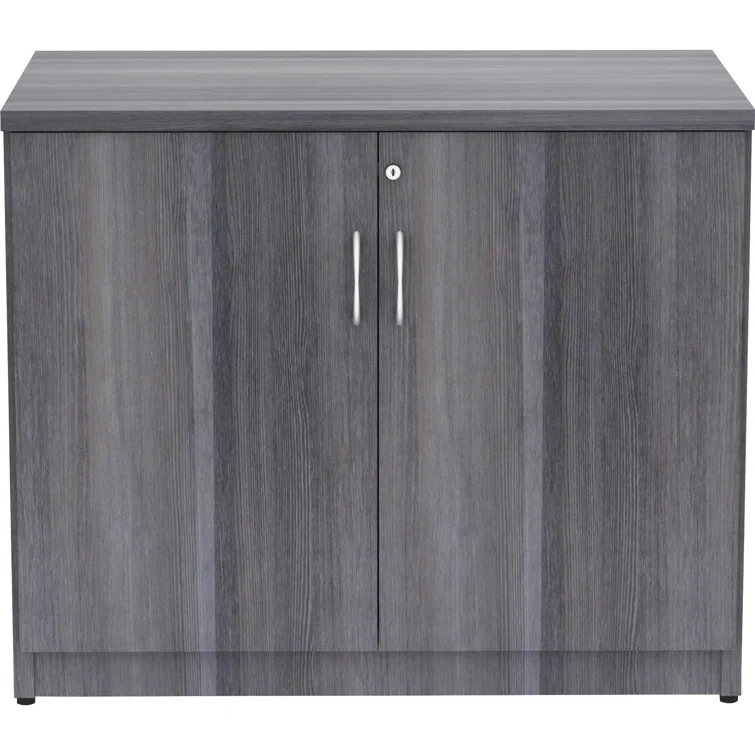 Essentials Series 2-Door Storage Cabinet - 36" X 22.5" X 29.5" - Drawer(S)2 Door(S) - Material: Melamine Faced Chipboard (MFC) Top, Melamine Faced Chipboard (MFC) Shelf, Melamine Faced Chipboard (MFC) Side Panel, Melamine Panel - Finish: Weathered Charcoa