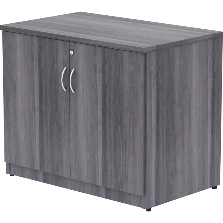 Essentials Series 2-Door Storage Cabinet - 36" X 22.5" X 29.5" - Drawer(S)2 Door(S) - Material: Melamine Faced Chipboard (MFC) Top, Melamine Faced Chipboard (MFC) Shelf, Melamine Faced Chipboard (MFC) Side Panel, Melamine Panel - Finish: Weathered Charcoa