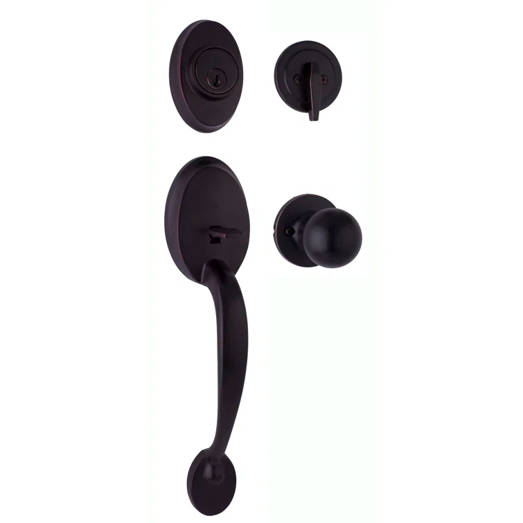 Hillcrest Handleset with Deadbolt and Hudson Door Knob and Premiere Essentials Rosette