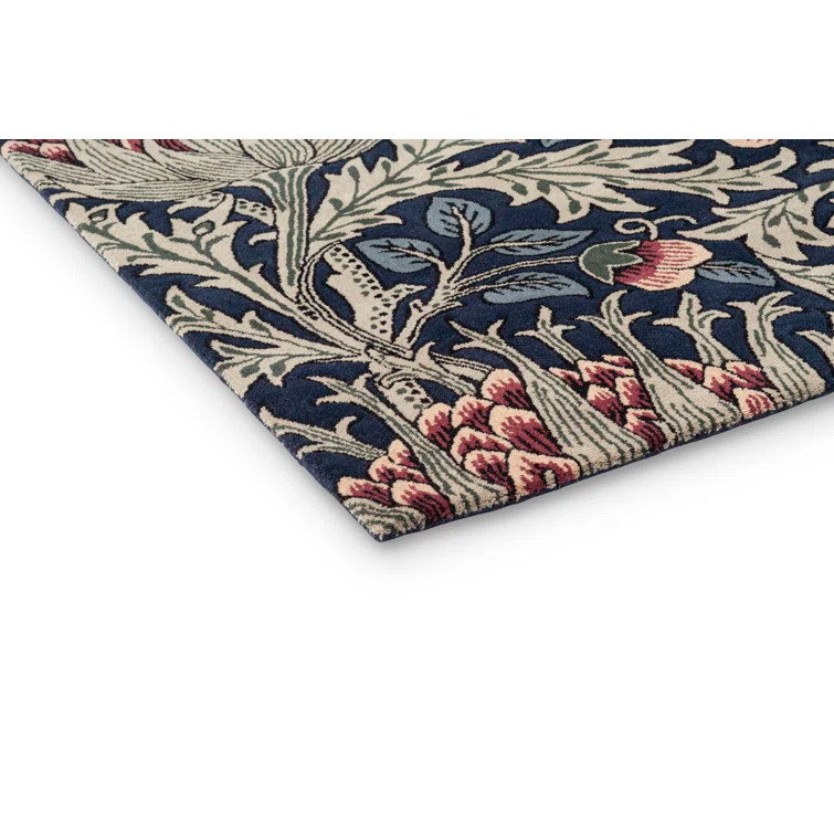 Hand-Tufted Wool and Viscose Floral Rug in Red and Blue