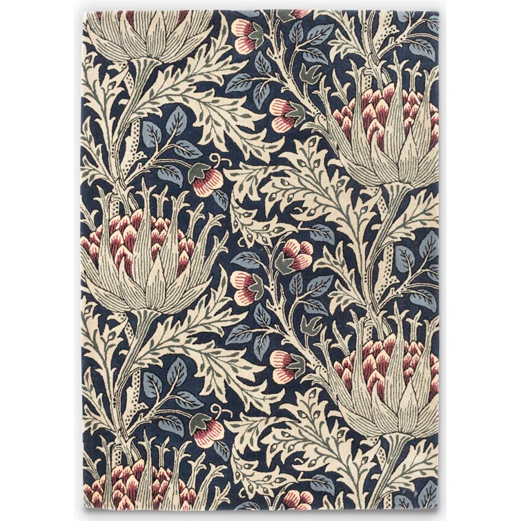 Hand-Tufted Wool and Viscose Floral Rug in Red and Blue