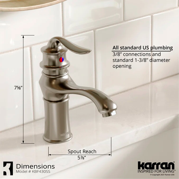 Karran Dartford Single Handle Single Hole Basin Bathroom Faucet With Matching Pop-up Drain