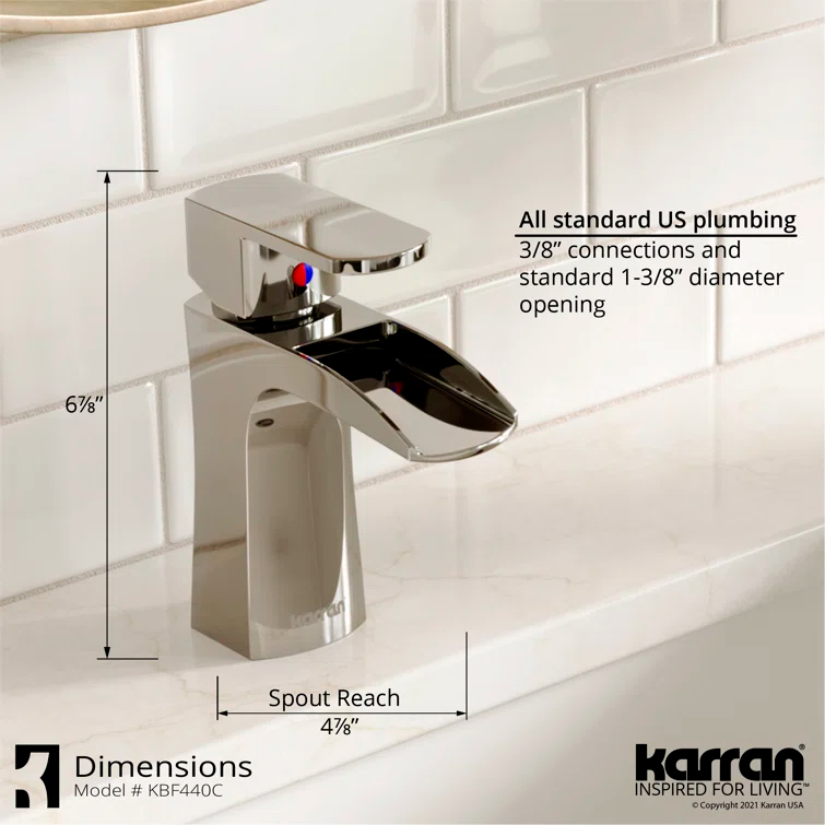 Karran Kassel Single Handle Single Hole Basin Bathroom Faucet With Matching Pop-up Drain