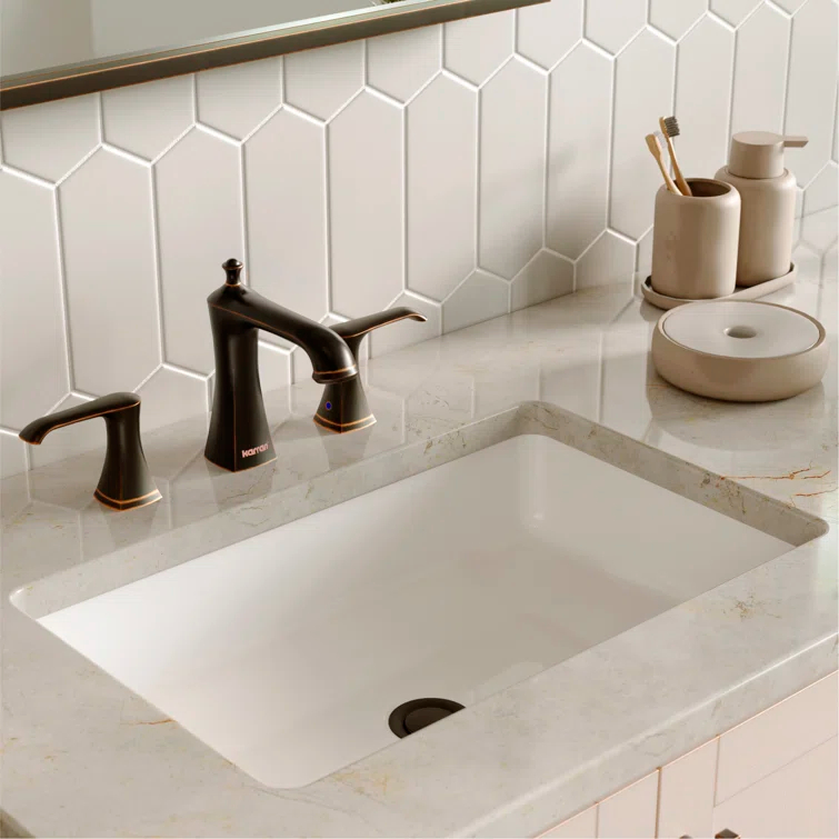 Karran Woodburn 8 In. Widespread 2-Handle Bathroom Faucet With Matching Pop-up Drain