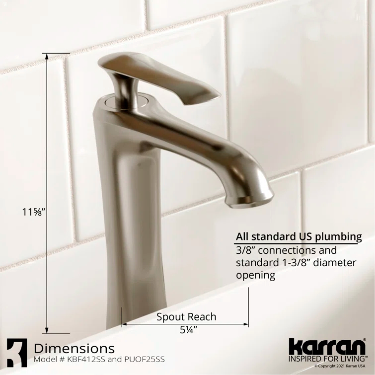 Karran Woodburn Single Handle Single Hole Vessel Bathroom Faucet With Matching Pop-up Drain