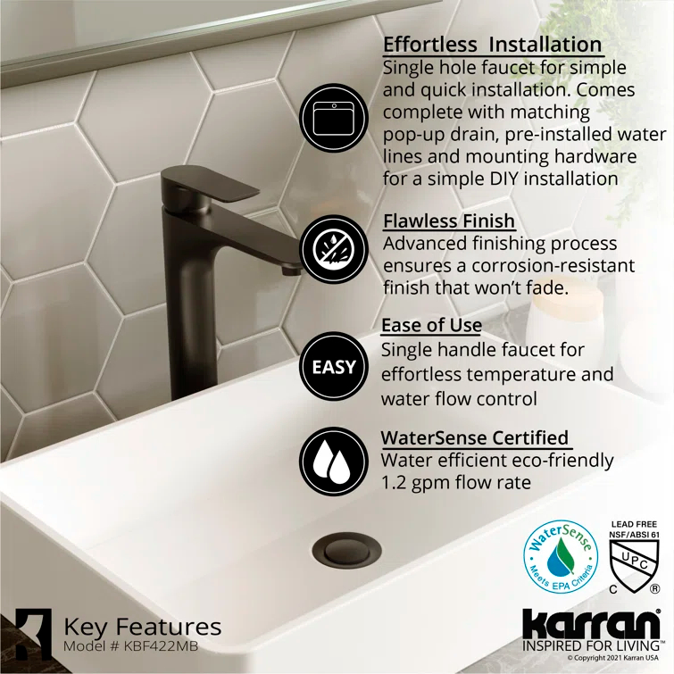 Karran Valera 16'' Vitreous China Vessel Bathroom Sink With Faucet and Drain in Matte Black