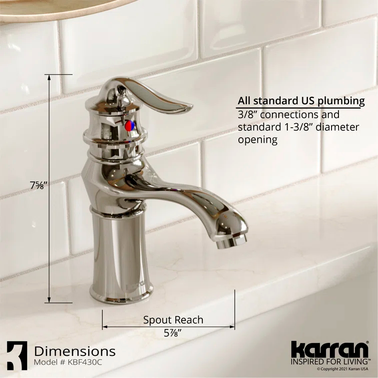 Karran Dartford Single Handle Single Hole Basin Bathroom Faucet With Matching Pop-up Drain
