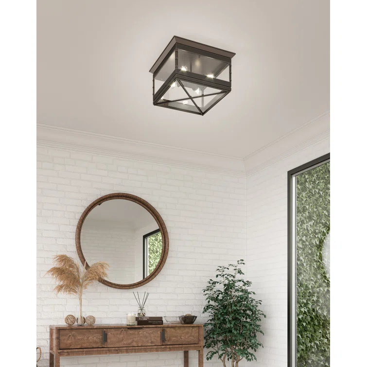 Douglas 18" Urban Bronze Glass Flush Mount Light