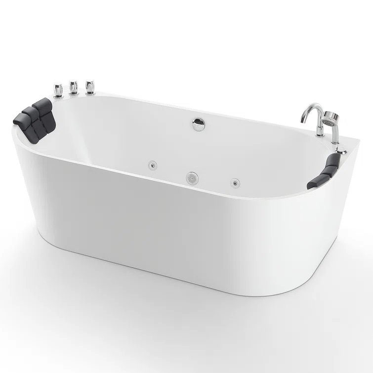 Empava EMP-67AIS07 67'' x 33.5'' Freestanding Whirlpool Plastic / Acrylic Bathtub with Faucet