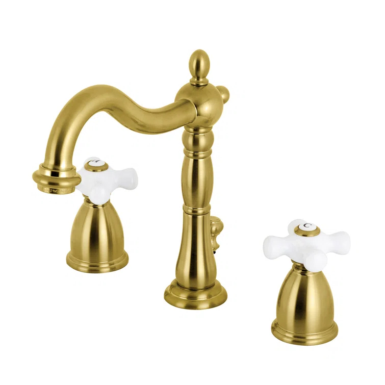 Kingston Brass KB1977PX Kingston Brass Heritage Two-Handle 3-Hole Deck Mount Widespread Bathroom Faucet with Brass Pop-Up Drain