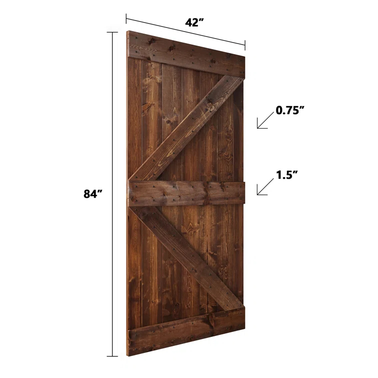 Paneled Wood and Metal K Series DIY Knotty Barn Door with Installation Hardware Kit