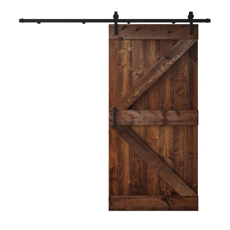 Paneled Wood and Metal K Series DIY Knotty Barn Door with Installation Hardware Kit