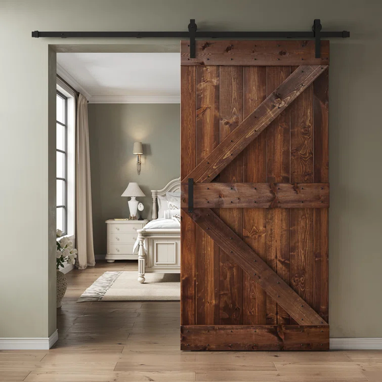 Paneled Wood and Metal K Series DIY Knotty Barn Door with Installation Hardware Kit
