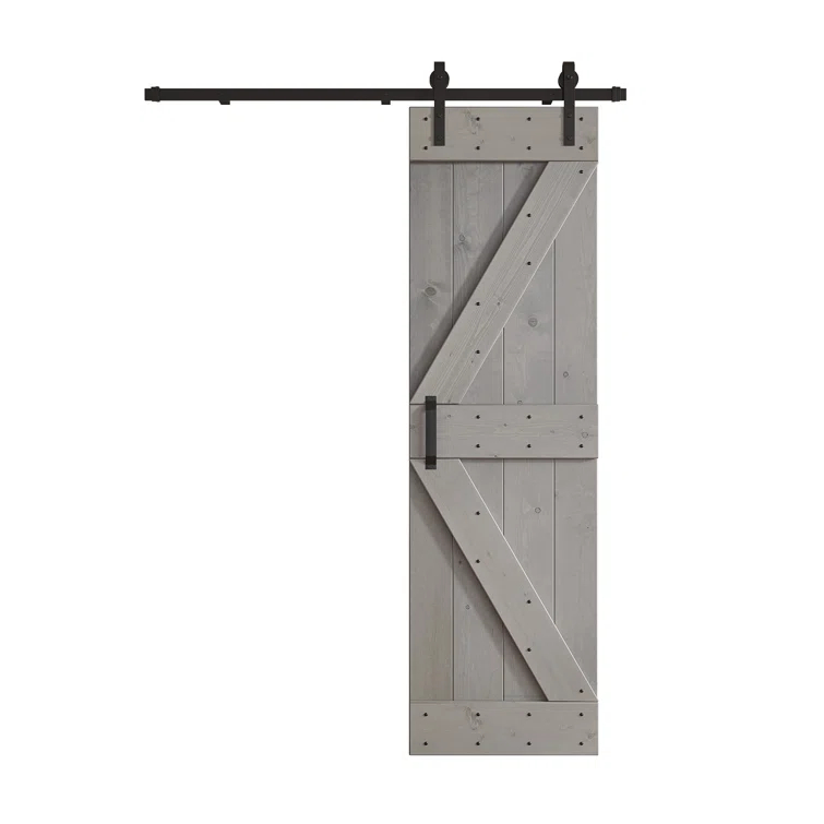 Paneled Wood and Metal K Series DIY Knotty Barn Door with Installation Hardware Kit