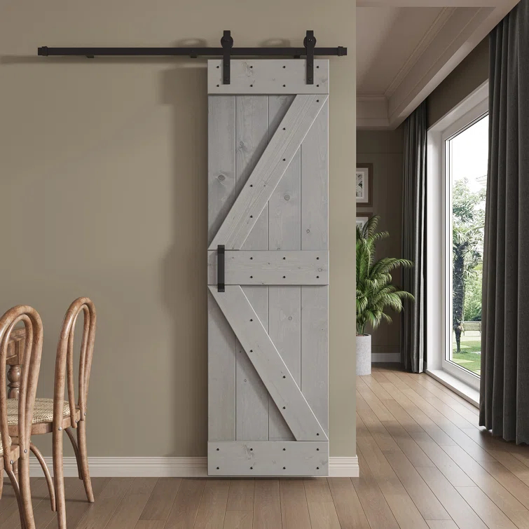 Paneled Wood and Metal K Series DIY Knotty Barn Door with Installation Hardware Kit