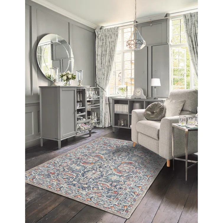 Laura Ashley Turkish Mystic Chenille Medallion Area Rug_Navy/Navy