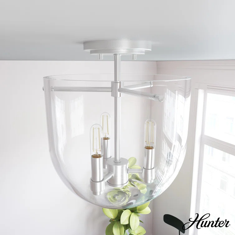 Hunter Sacha Natural Iron 3 Light Flush Mount Ceiling Light Fixture