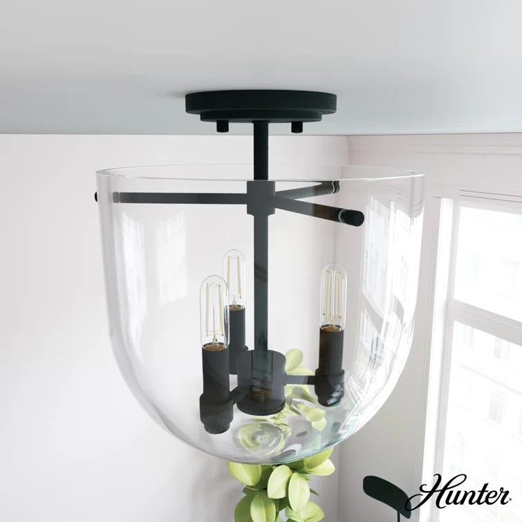 Hunter Sacha Natural Iron 3 Light Flush Mount Ceiling Light Fixture