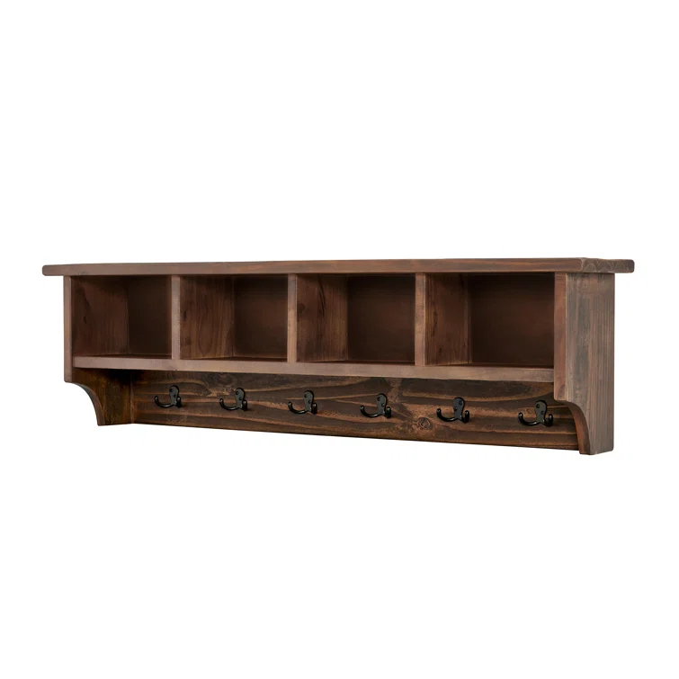 48 in. Pomona Metal & Wood Entryway Coat Hook with Storage Cubbies