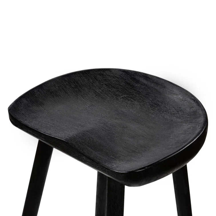 Contemporary Matte Black Solid Wood & Iron Counter Stool