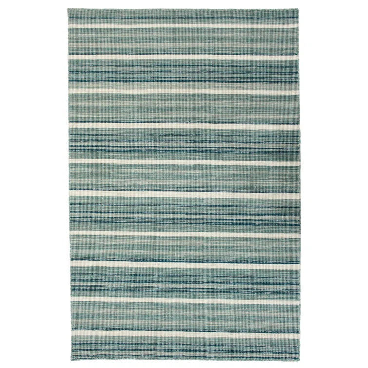 Satsuma Striped Handmade Hand-Loomed Wool Aqua Area Rug