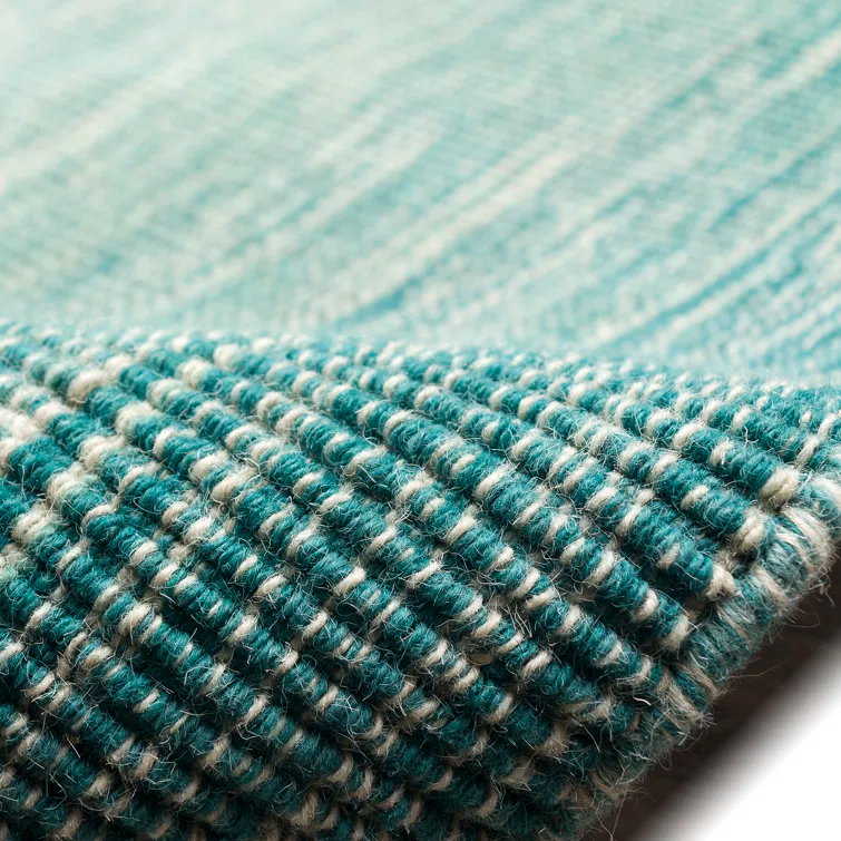 Myhre Ombre Handmade Hand-Loomed Wool Aqua Area Rug