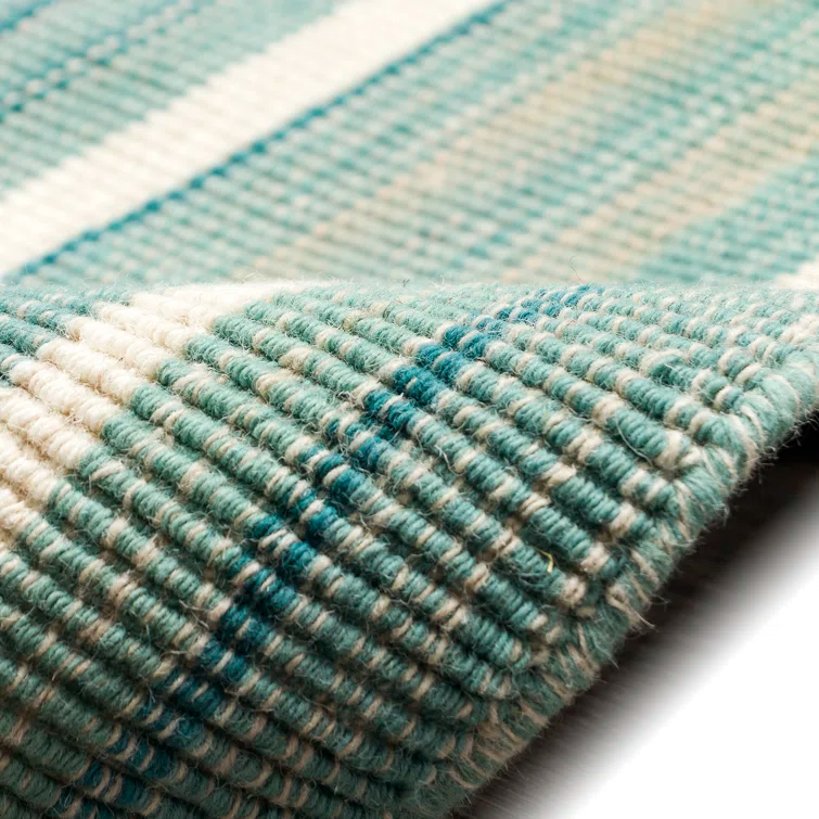 Satsuma Striped Handmade Hand-Loomed Wool Aqua Area Rug