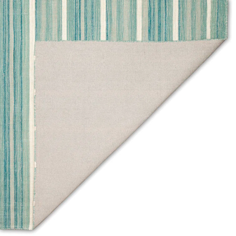 Satsuma Striped Handmade Hand-Loomed Wool Aqua Area Rug