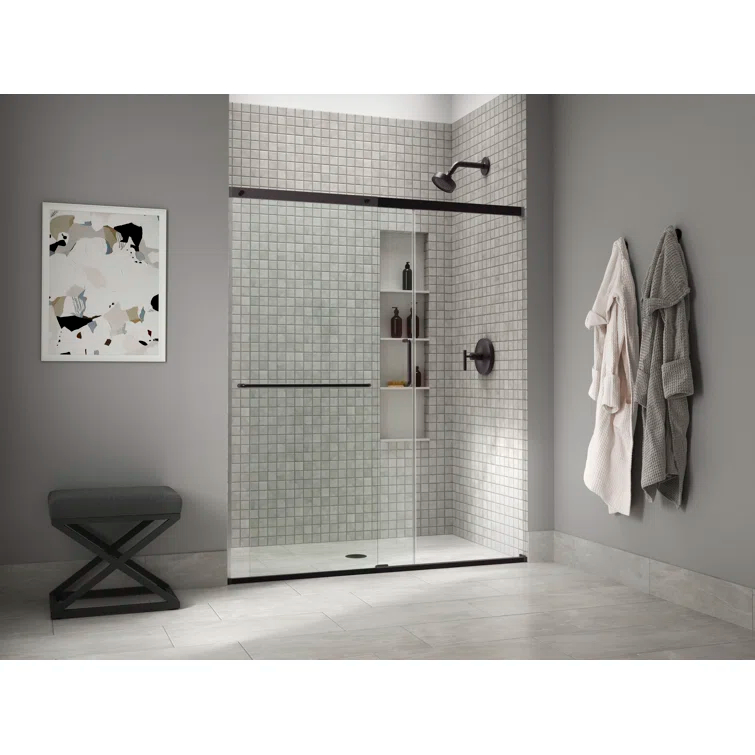 Elate Sliding Shower Door, 70-1/2-In H X 56-1/4 - 59-5/8-In W, With 1/4-In Thick Crystal Clear Glass
