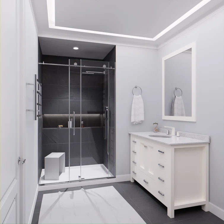 Madam Series 48" W x 76" H Single Sliding Semi-Frameless Shower Door