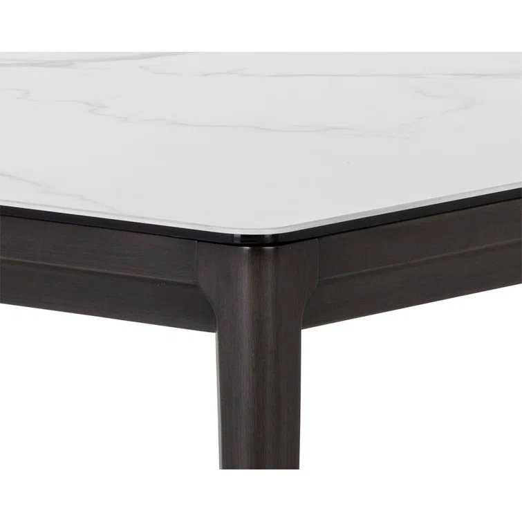 Zenn White Ceramic and Grey Rubberwood 78'' Mid-Century Modern Dining Table