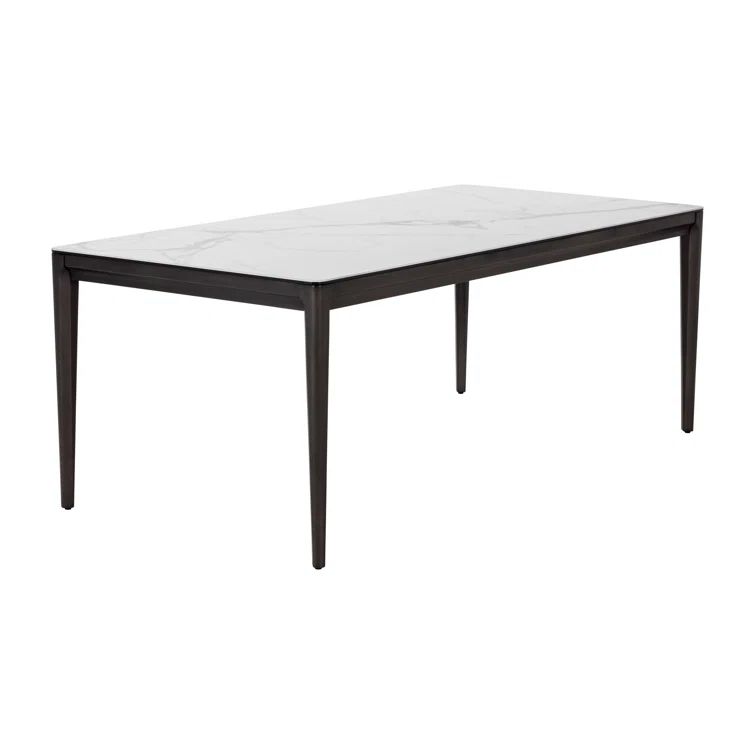 Zenn White Ceramic and Grey Rubberwood 78'' Mid-Century Modern Dining Table