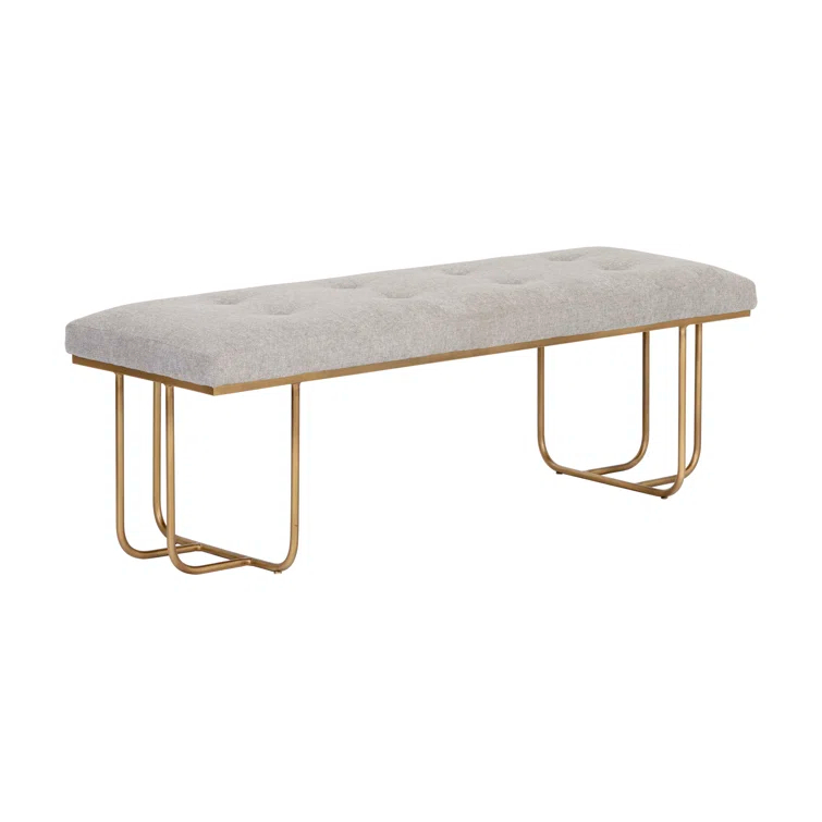 Maverick 55" Gray Upholstered Bench with Metal Legs