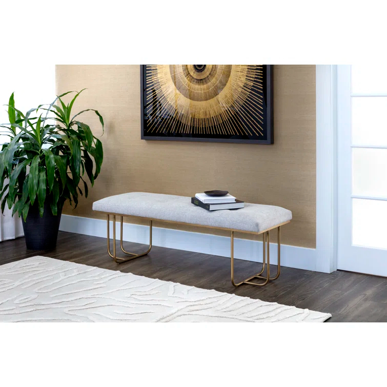 Maverick 55" Gray Upholstered Bench with Metal Legs
