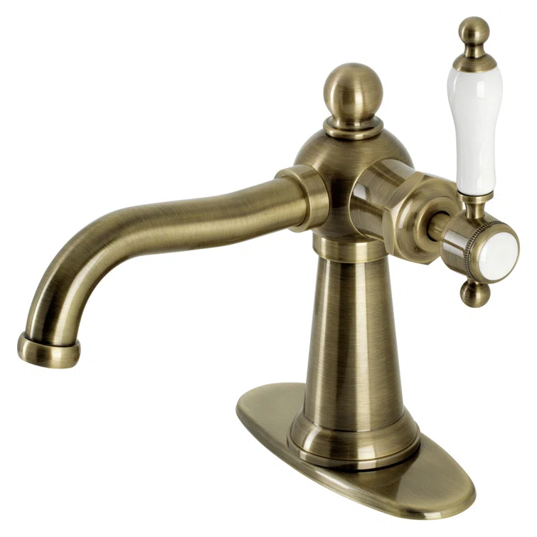 Kingston Brass Nautical Single-Handle 1-Hole Deck Mount Bathroom Faucet with Push Pop-Up and Deck Plate