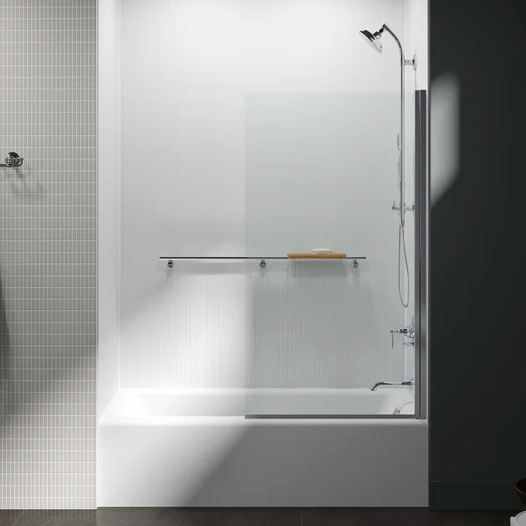 Aerie Bath Screen Thick Crystal Clear Glass and Square Corner
