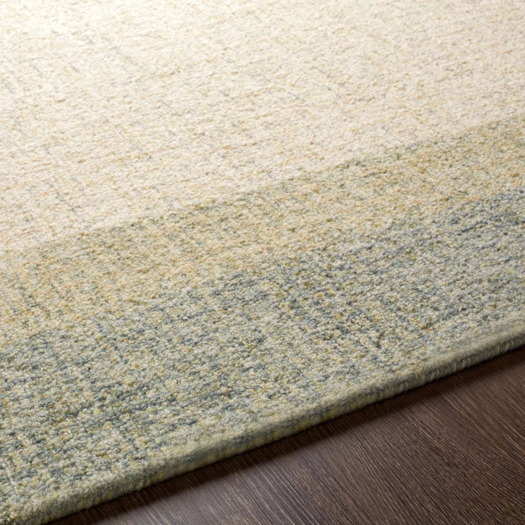 Handmade Tufted Wool Rectangular Area Rug in Green and Beige