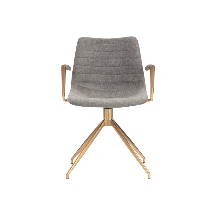 Belfast Koala Grey Upholstered Swivel Arm Chair with Gold Stainless Steel Legs