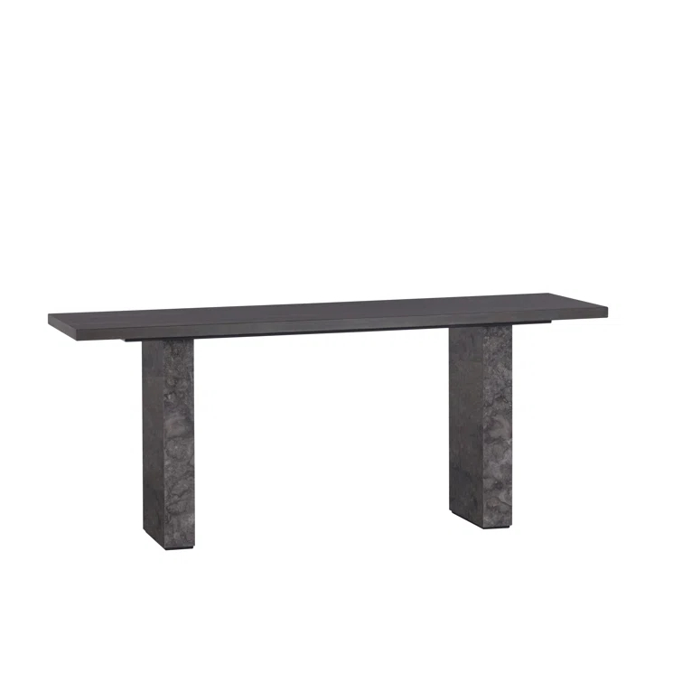 Gray Marble and Charcoal Oak Rectangular Console Table