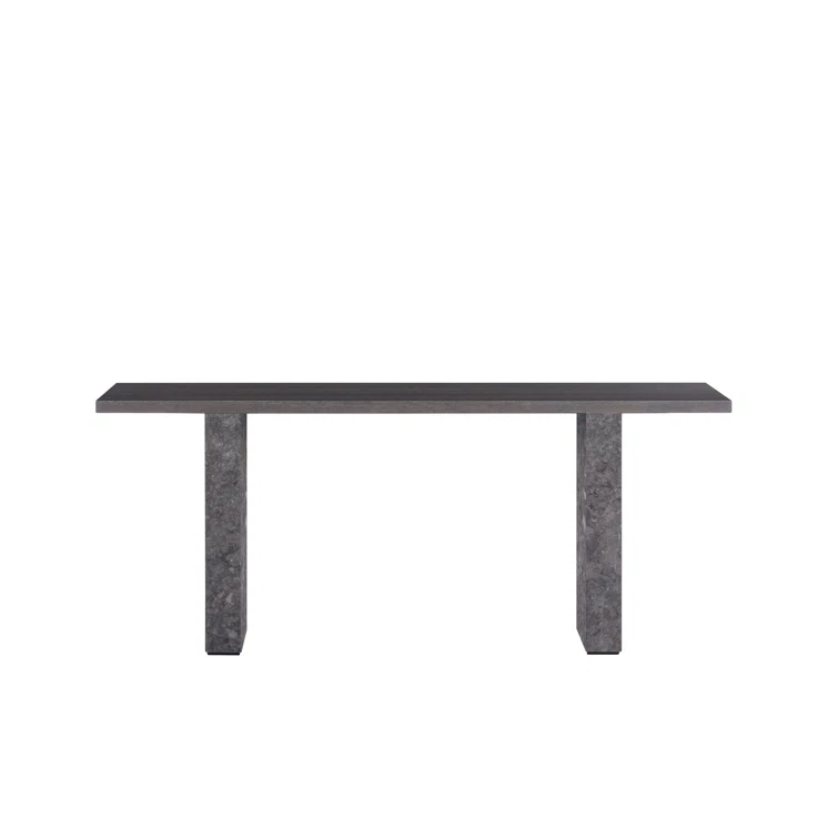 Gray Marble and Charcoal Oak Rectangular Console Table