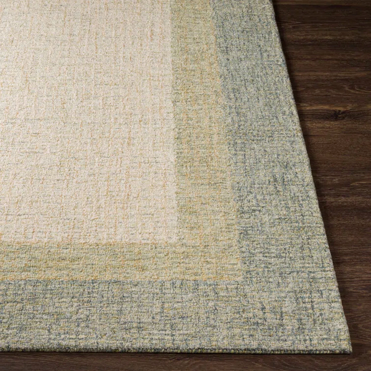 Handmade Tufted Wool Rectangular Area Rug in Green and Beige