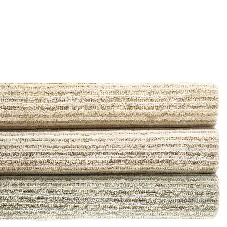 Cut Stripe Ivory Hand Knotted Viscose/Wool Rug