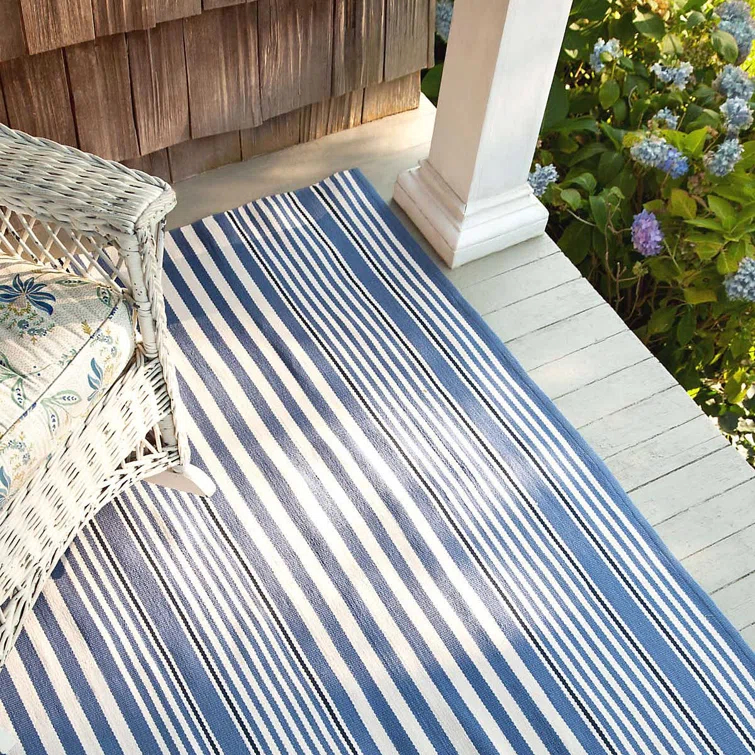 Rugby Stripe Denim Handwoven Indoor/Outdoor Rug