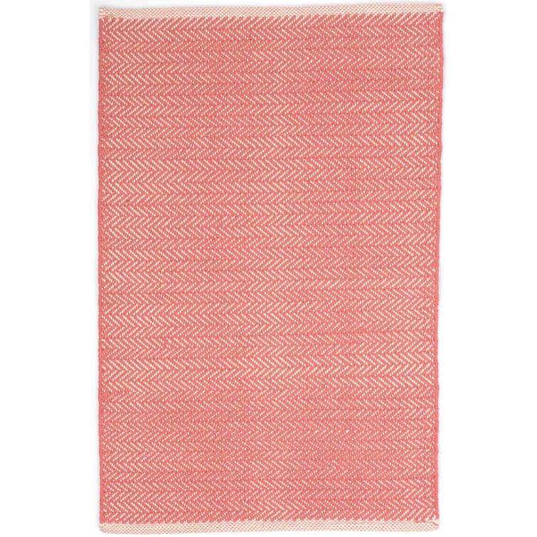 Herringbone Coral Handwoven Cotton Rug