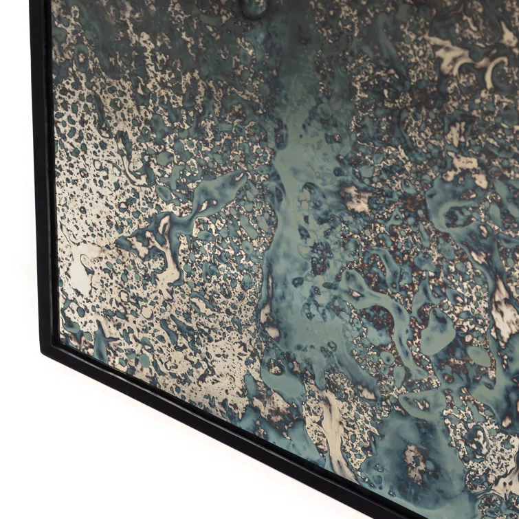 Marlow Acid Wash Hand-Painted Blue Hues Floor Mirror - Iron Matte Black